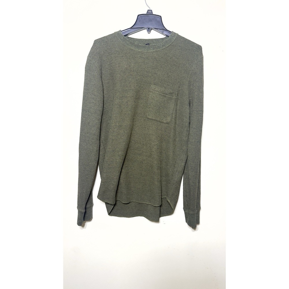 Uniqlo Waffle Knit Henley Shirt Mens Medium Olive Green Long Sleeve Thermal Top